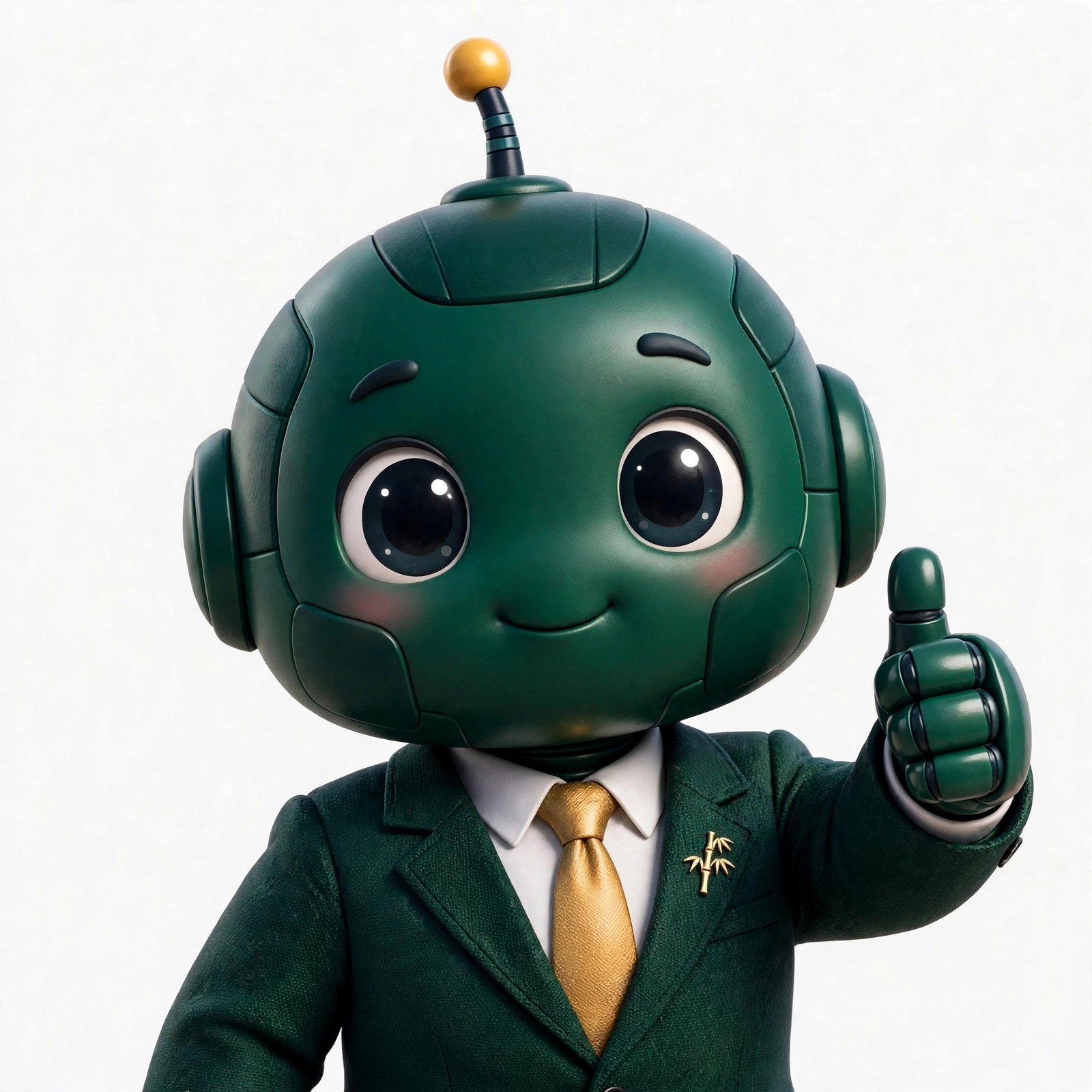 Bossty, your general manager, in an emerald suit with his gold bamboo pin